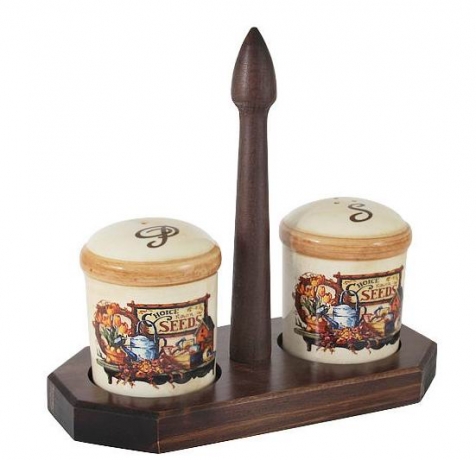 Набор для специй на деревянной подставке Садовые цветы, LCS