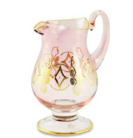 Кувшин, 1,5 л. H27 см. VENEZIA, хрусталь розовый/декор золото 24К