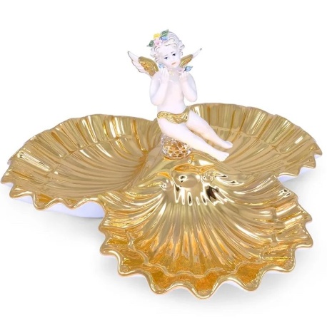 Ракушка тройная с ангелом, 42х42х25 см. LAGUNA, керамика, swarovski