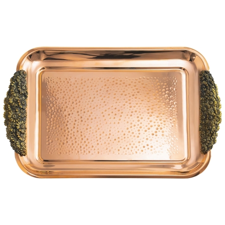 Поднос прямоугольный с накладками "Ромашки" медный с черн. кованый