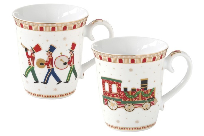 Кружка, 275 мл, 2 шт, фарфор P, белая, с золотистым кантом, Паровоз, Polar Express, Easy Life
