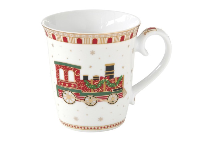 Кружка, 275 мл, 2 шт, фарфор P, белая, с золотистым кантом, Паровоз, Polar Express, Easy Life