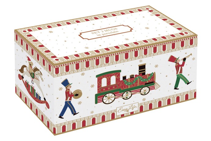 Кружка, 275 мл, 2 шт, фарфор P, белая, с золотистым кантом, Паровоз, Polar Express, Easy Life