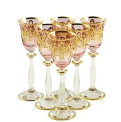 Рюмки VENEZIA, набор 6 шт, хрусталь розовый/декор золото 24К
