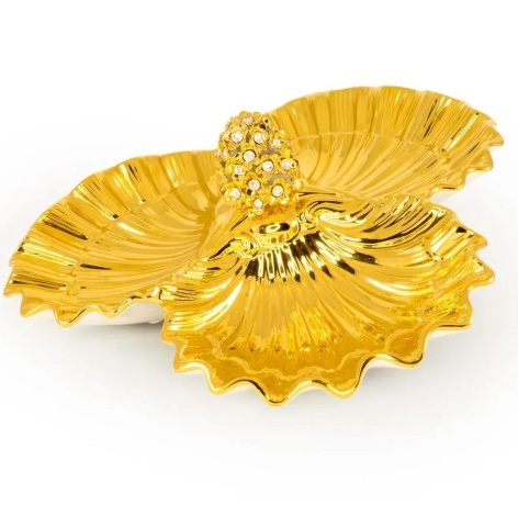 Ракушка тройная с цветами, 42 см. LAGUNA, керамика, белый, swarovski