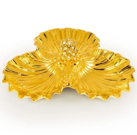 Ракушка тройная с цветами, 42 см. LAGUNA, керамика, белый, swarovski