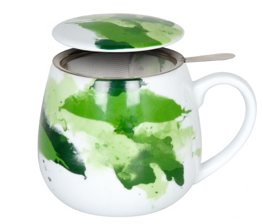Кружка с ситечком и крышкой, 420 мл. "Зеленые краски 3" KONITZ