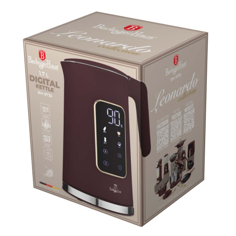 Чайник цифровой электрический, 1,7 л. матовый бордо, Leonardo, Berlinger Haus