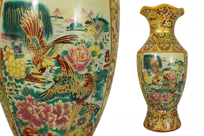 Декоративная напольная ваза Птицы (бежевая)