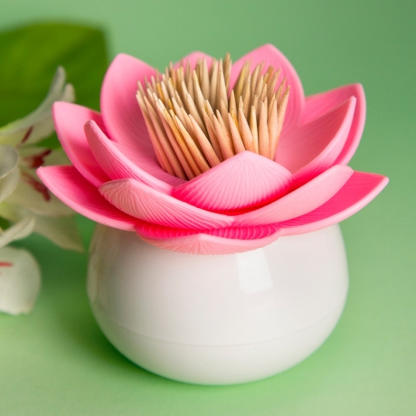 Держатель для зубочисток Lotus, белый/розовый, Qualy