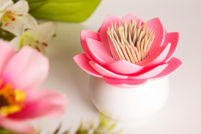 Держатель для зубочисток Lotus, белый/розовый, Qualy