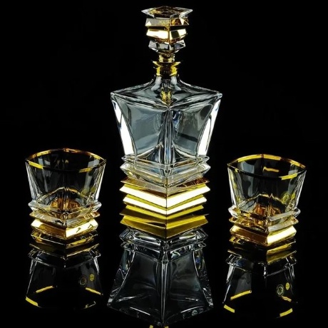 Комплект для виски VIKONT: графин + 2 стакана, хрусталь/декор золото 24К
