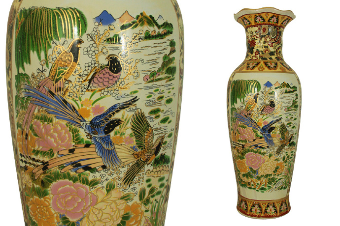 Декоративная напольная ваза Райские птицы (бежевая)