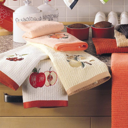 набор махровых кухонных полотенец с вышивкой 2 штуки cherry