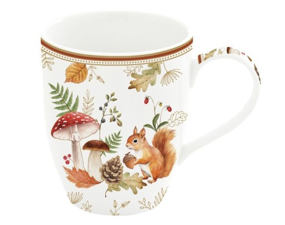 Кружка, 350 мл, фарфор P, белая, Белка и грибы, Autumn Breeze, Easy Life