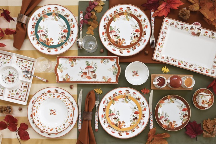 Кружка, 350 мл, фарфор P, белая, Белка и грибы, Autumn Breeze, Easy Life