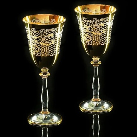 Бокалы для вина/воды VITTORIA, набор 2 шт, хрусталь/декор золото 24К