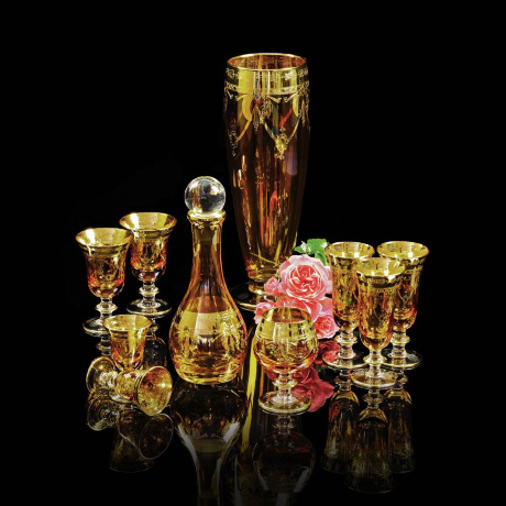 Бокаы для вина/воды DINASTIA AMBRA, набор 6 шт, хрусталь янтарный/декор золото 24К