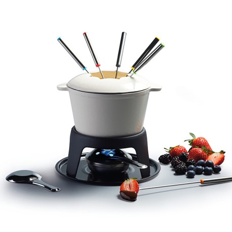 Набор для приготовления фондю (кастрюля горелка, вилки 6шт.) чугунный покрыт CREAM эмалью KC, 21x18 см. Kitchen Craft