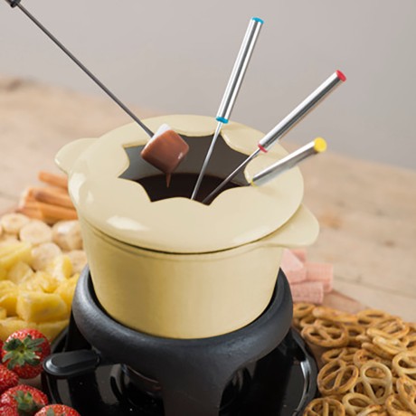 Набор для приготовления фондю (кастрюля горелка, вилки 6шт.) чугунный покрыт CREAM эмалью KC, 21x18 см. Kitchen Craft