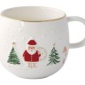 Кружка, 400 мл, фарфор P, белая, с золотым кантом, Дед Мороз, Let It Snow, Easy Life