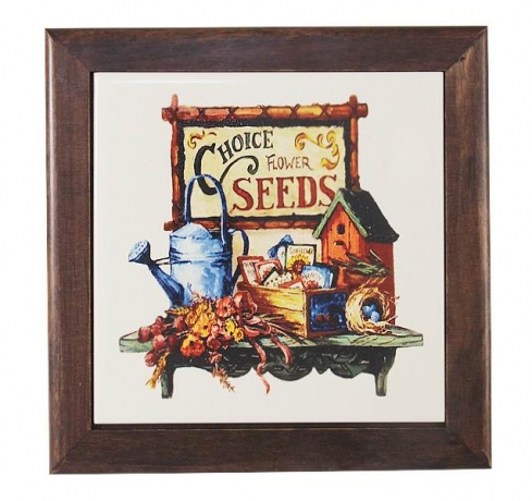 Подставка под горячее из дерева с керамической вставкой Садовые цветы, 19х19 см. LCS