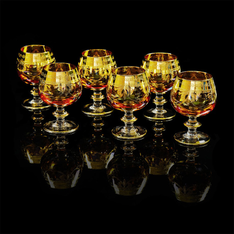 Бокалы для коньяка DINASTIA  AMBRA, набор 6 шт, хрусталь янтарный/декор золото 24К