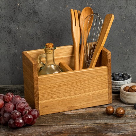Органайзер для кухонных принадлежностей дубовый с 2-мя отделениями, 22х11х15 см. Uneca