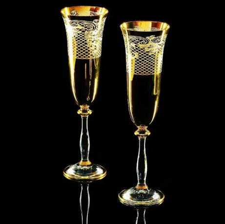 Бокалы для шампанского VITTORIA, набор 2 шт, хрусталь/декор золото 24К