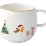 Кружка, 400 мл, фарфор P, белая, с золотым кантом, Птичка, Let It Snow, Easy Life