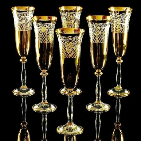 Бокал для шампанского VITTORIA, набор 6 шт, хрусталь/декор золото 24К