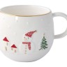Кружка, 400 мл, фарфор P, белая, с золотым кантом, Снеговик, Let It Snow, Easy Life