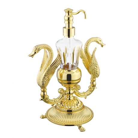 Дозатор жидкого мыла настольный Лебеди Luxor, хрусталь декор золото/золото