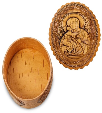 BST-110/ 1 Шкатулка "Пресвятая Богородица Владимирская" (береста)