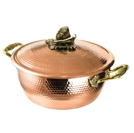Кастрюля, 3,5 л. медная с луж. кованая с крышкой "Чеснок"