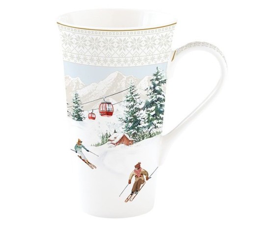 Кружка, 600 мл, фарфор P, белая, Лыжники в горах, Chalet, Easy Life