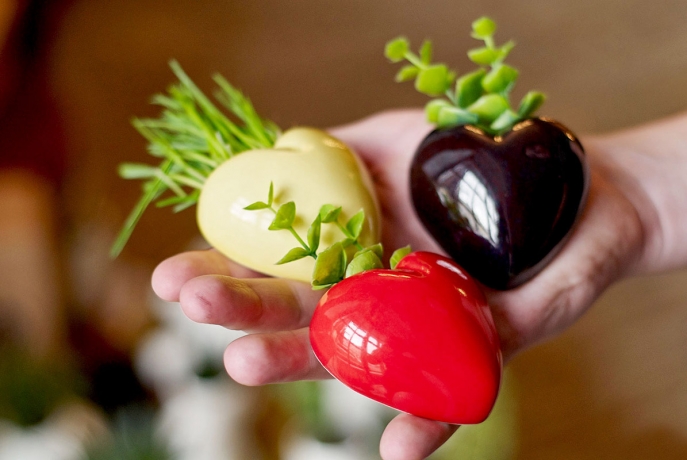 Набор мини-кашпо heart красный/белый/черный