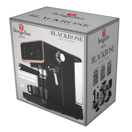 Кофеварка цифровая эспрессо, 3 в 1, электрическая, Berlinger Haus, black/rose gold, черный