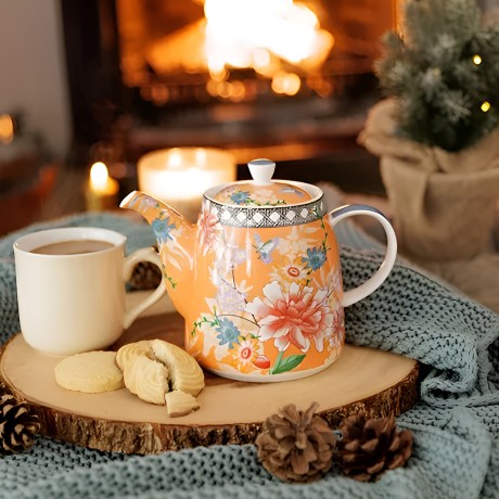 Чайник Bell London Pottery, 1л. с коралловым цветочным рисунком Kitchen Craft