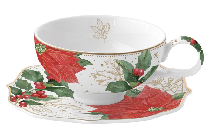 Чашка с блюдцем Пуансеттия и ягоды, 0,25 л. Easy Life