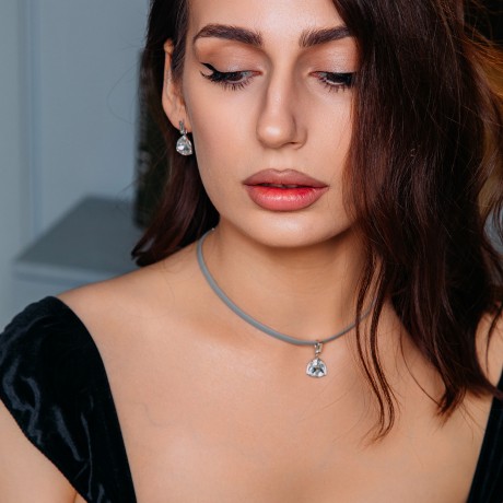 Колье Crystal / Grey Leather Fiore Luna