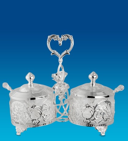 AR-1379 Сахарница двойная "Розы" посеребр. (Юнион)