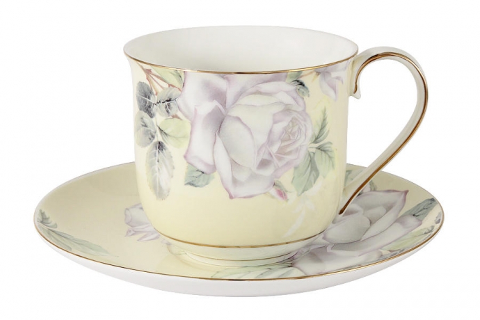Чашка с блюдцем "Белые розы" Colombo, 450 мл.