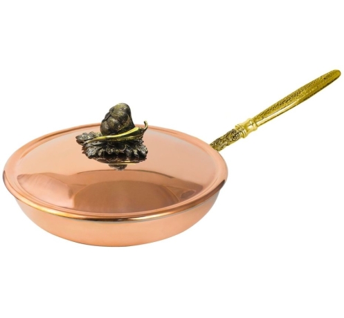 Сковорода средняя медная с луж. с медной крышкой "Чеснок" с резной ручкой