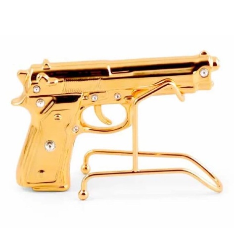 Пистолет, 20х13 см. PISTOLETTO (без подставки), керамика, золото, swarovski