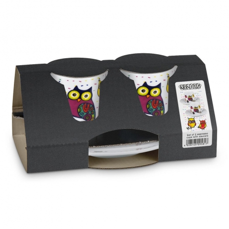 Набор из 2 кофейных пар эспрессо, 85 мл. "Разноцветные животные - совы" Koenitz