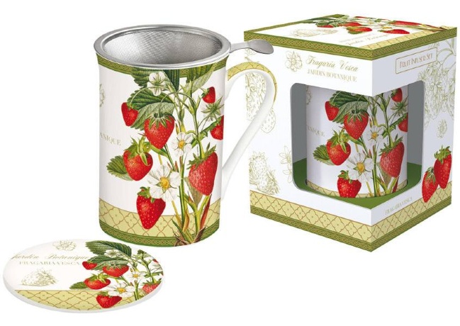 Кружка с ситечком и крышкой Клубника, 300 мл. Easy Life