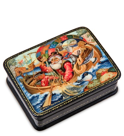 ШК-19/44 Шкатулка в технике декупаж "Сказка о рыбаке и рыбки" (10х8х3,5)