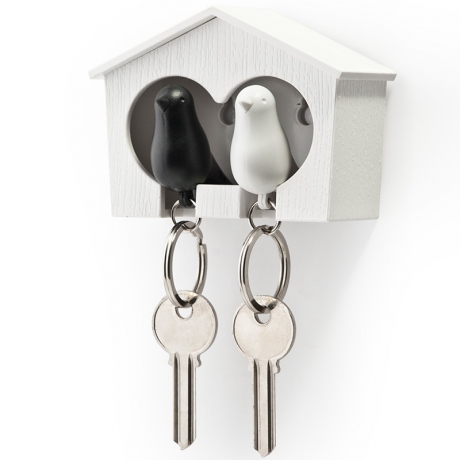 Держатель+брелок для ключей двойной Sparrow, белый/черный, Qualy