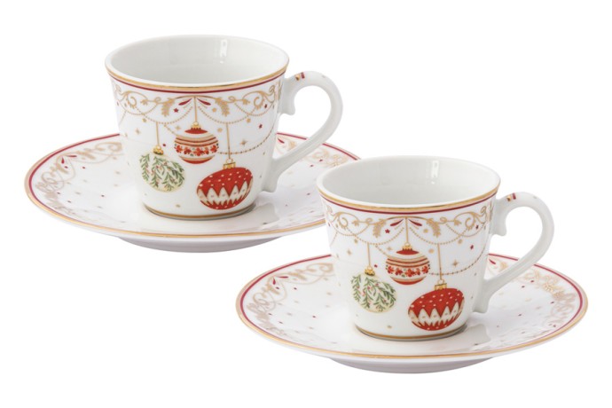 Пара кофейная, 2 перс, 4 пр, 80 мл, фарфор P, белая, Новогодние шары, Christmas Eve, Easy Life